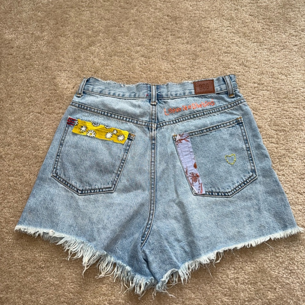 BDG Blue Jean Shorts with Colorful Patches - Picture 3 of 4